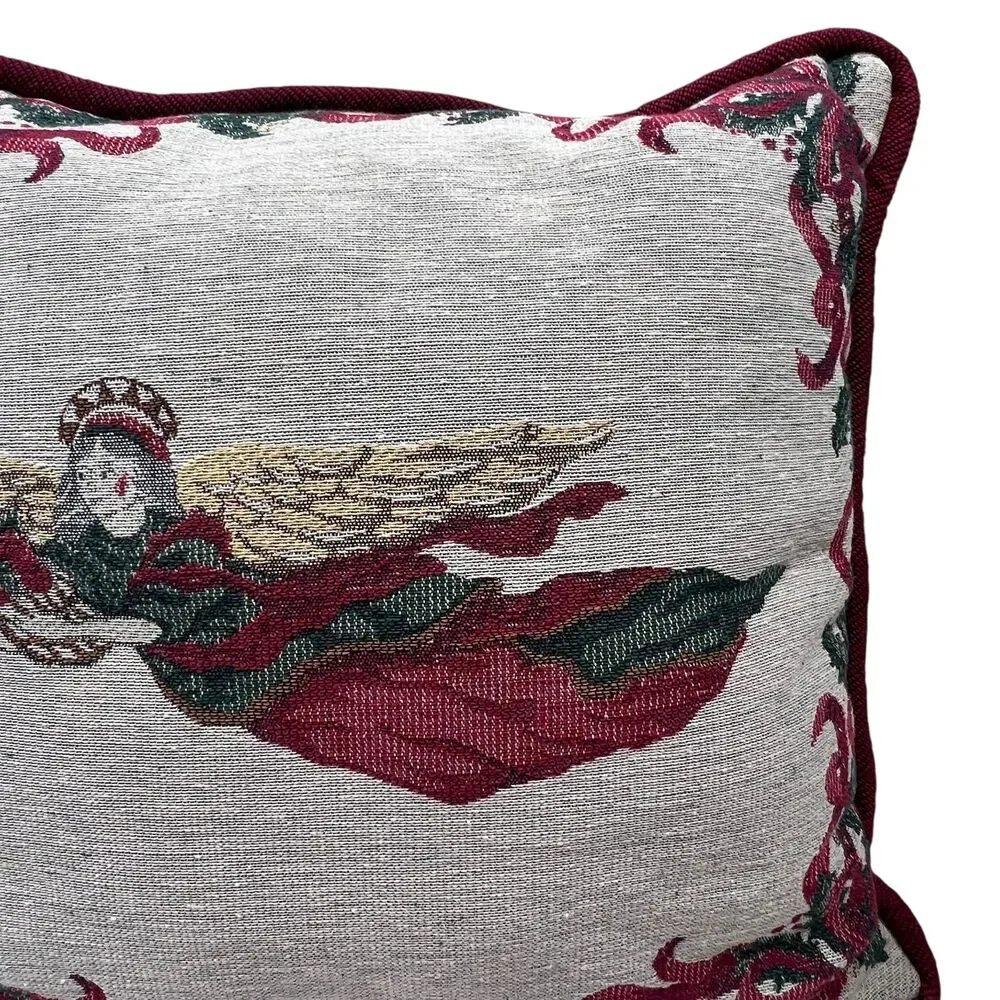 Vintge Angel Tapestry Christmas Throw Pillow 16x16 Holly French Horn‎